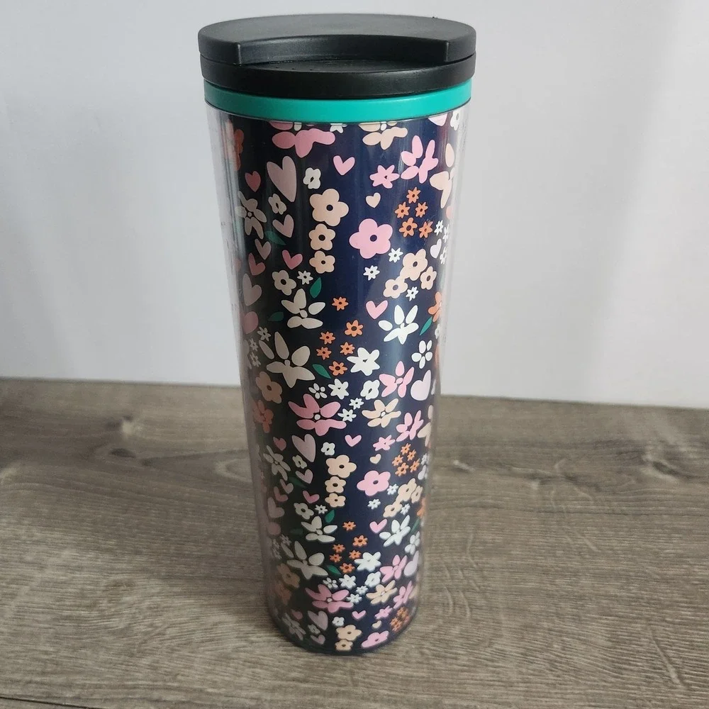 2018‎ Starbucks Valentines Day Flower Hearts Blue Tumbler Acrylic 16 oz Tall Cup